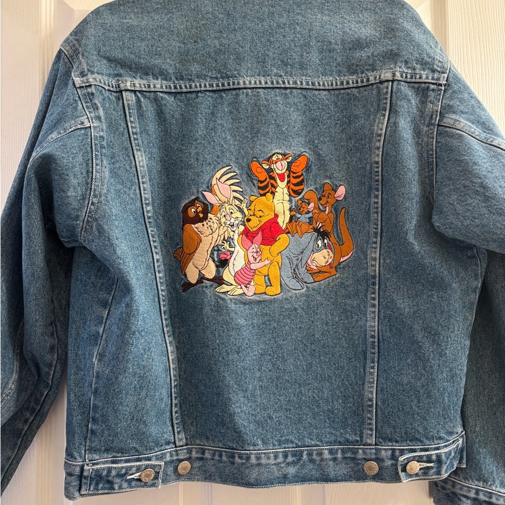 The Disney Store Vintage Y2K Denim Jacket with Winnie the Pooh Embroidery Large